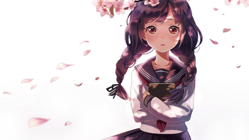 anime, cherry, pigtail, uniforms, cute japanese anime girl, japanese, books, girl, cute, 1080P