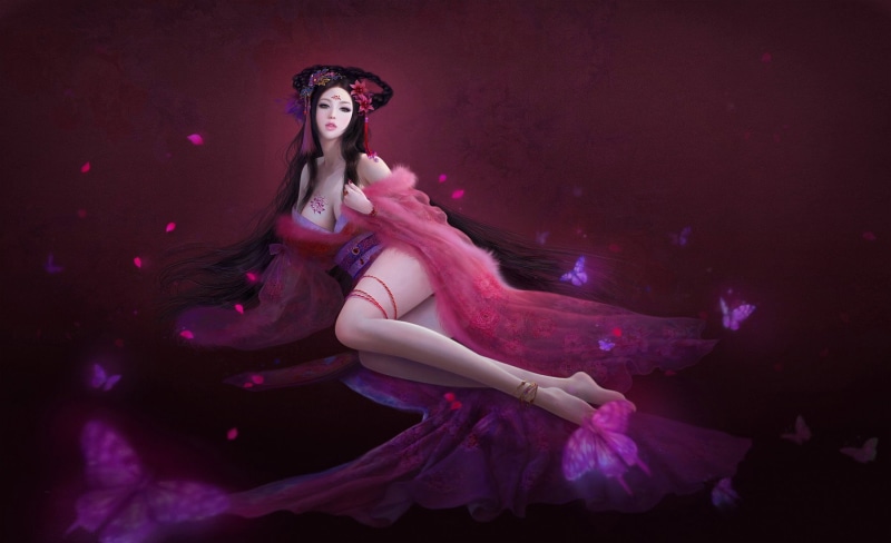 Chinese dress, dark, young adult, clothing, indoors, hairstyle, dancing, one person, fashion model, beauty, 720P, women, anime girls, young women, hair