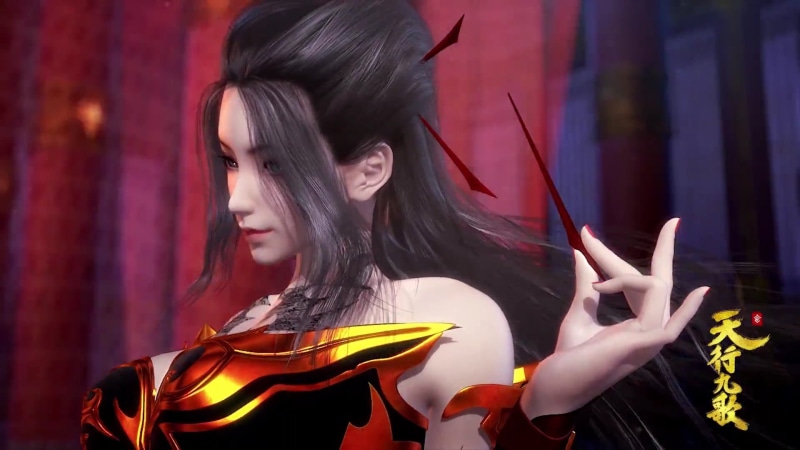 hair, holding, bangs, indoors, young adult, adult, leisure activity, Chinese animation, qinshi, beautiful woman, beauty, 1080P, 3D, headshot, women, long hair