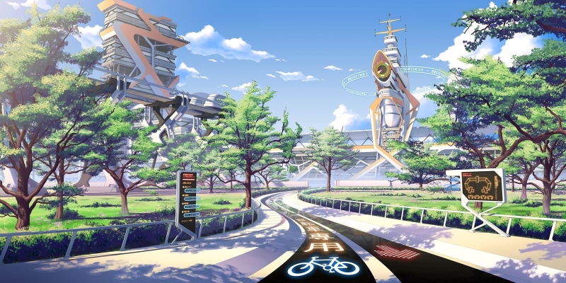 sunlight, built structure, sky, the way forward, animated, sign, road, architecture, Culture Japan, street, futuristic, seasons, day, growth, no people