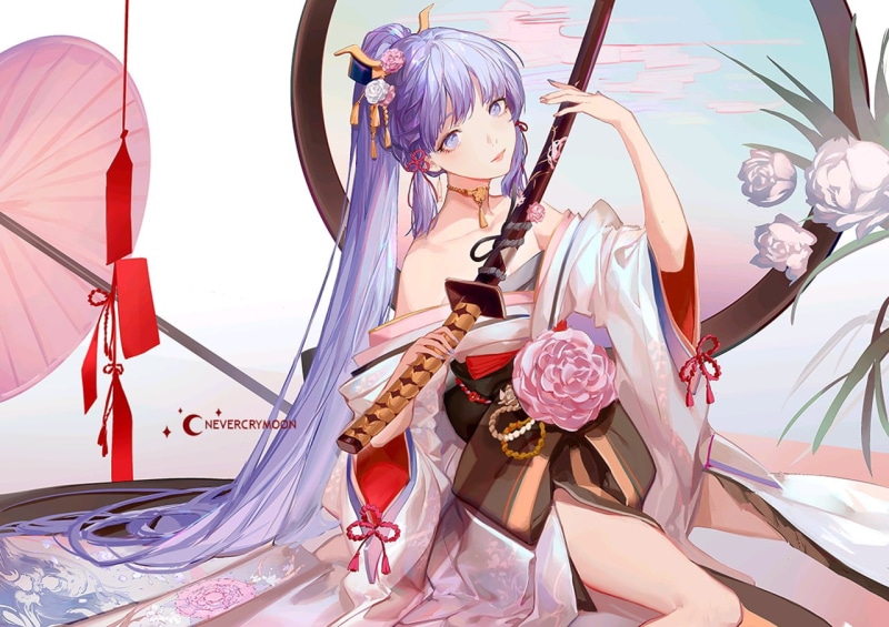 Kamisato Ayaka(Genshin Impact), 720P, anime girls, bare shoulders, Genshin Impact