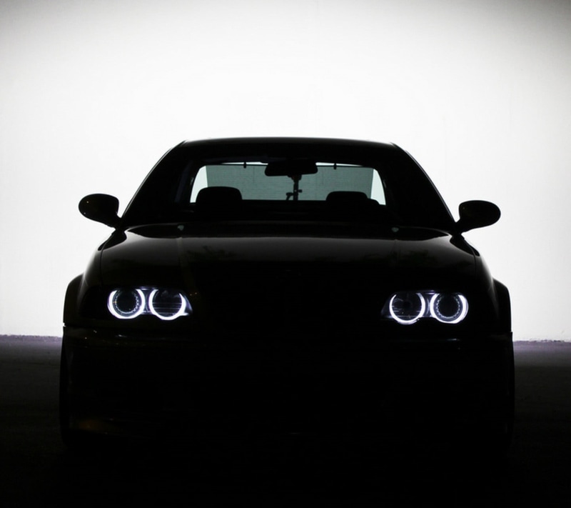 720P, car, silhouette, land vehicle, indoors, day, E-46, close-up, clear sky, black, copy space, no people, transportation, Angel Eyes, single object