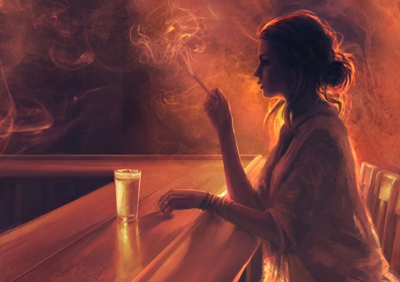 women, cigarettes, painting, digital art, smoke, glass, artwork, 2K
