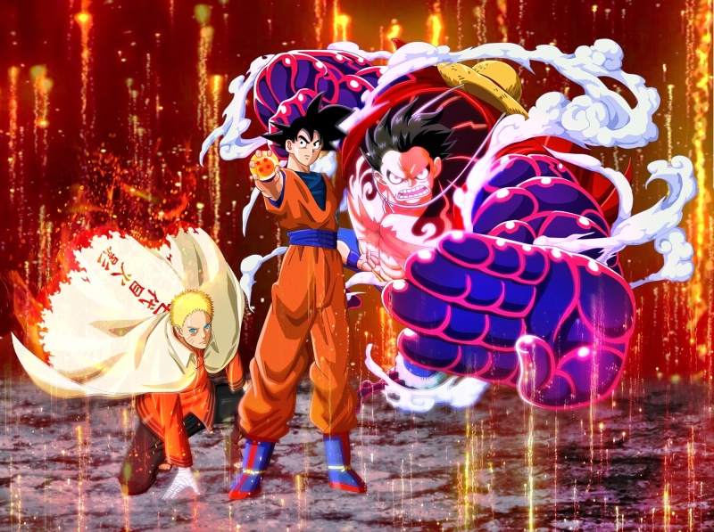 Crossover, Anime, Monkey D. Luffy, 1080P, Naruto Uzumaki, Goku