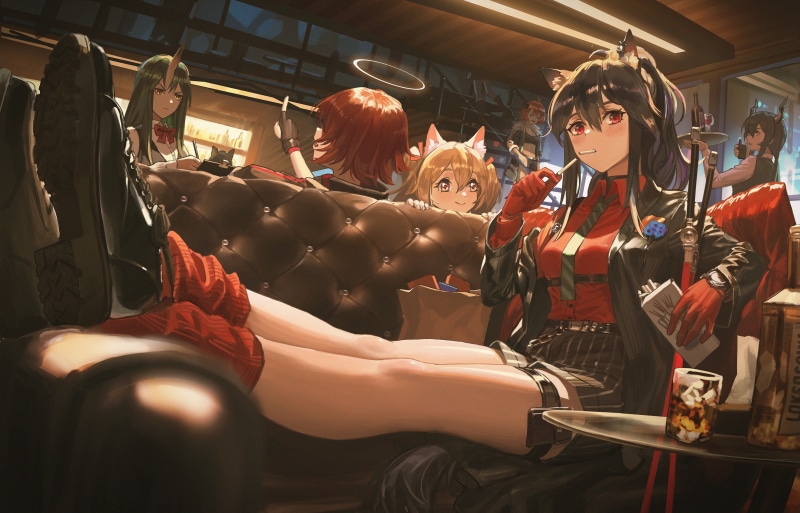 Exusiai (Arknights), legs, Chen (Arknights), Croissant (Arknights), 4K, Sora (Arknights), kirino ttk, anime, anime girls, animal ears, Texas (Arknights)