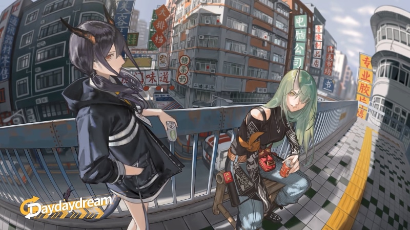 anime, Hoshiguma (Arknights), horns, anime girls, 1080P, Arknights, Chen (Arknights), cityscape