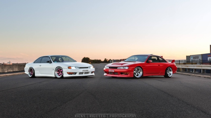 red, japan, nature, silvia, nissan, mode of transportation, motor vehicle, street, turbo, parking lot, zenki, s14, road, stationary, copy space, symbol