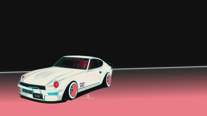Japanese cars, sports car, copy space, land vehicle, success, racecar, shiny, Datsun, Datsun 240Z , indoors, wealth, JDM, speed, black background, car