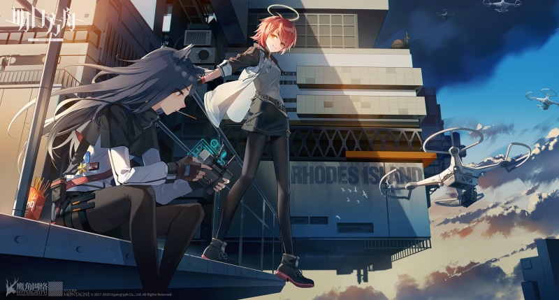 clouds, 1080P, anime, Texas (Arknights), Exusiai (Arknights), Arknights, Silk stockings, drone, UAVs