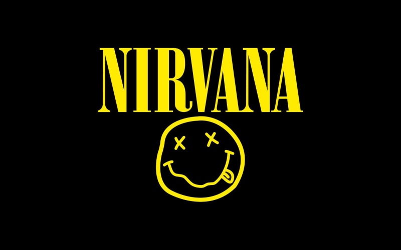 no people, illuminated, text, Band (Music), western script, 1080P, information, dark, Nirvana, black background, sign, studio shot, yellow, close-up, warning sign