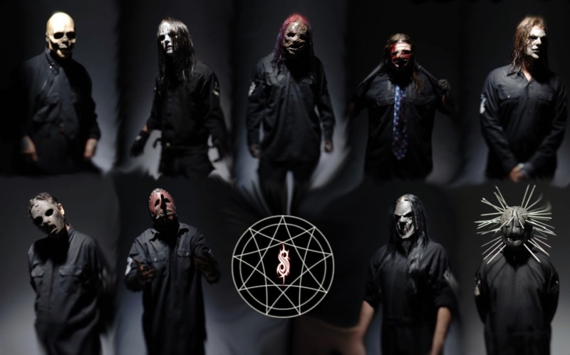 indoors, digital composite, group, crowd, suit, clothing, men, group of people, black color, mannequin, Slipknot, 720P, metal band, front view, standing