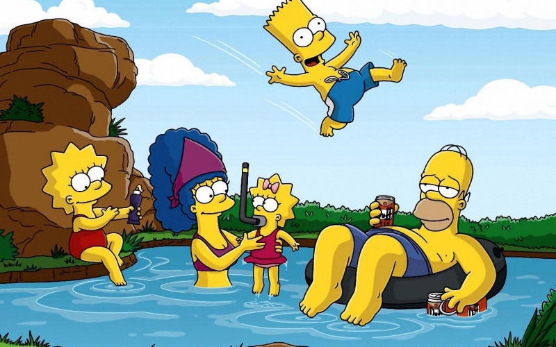 movie, animal themes, leisure activity, sky, Maggie Simpson, creativity, communication, scene, yellow, no people, Lisa Simpson, cloud - sky, art and craft
