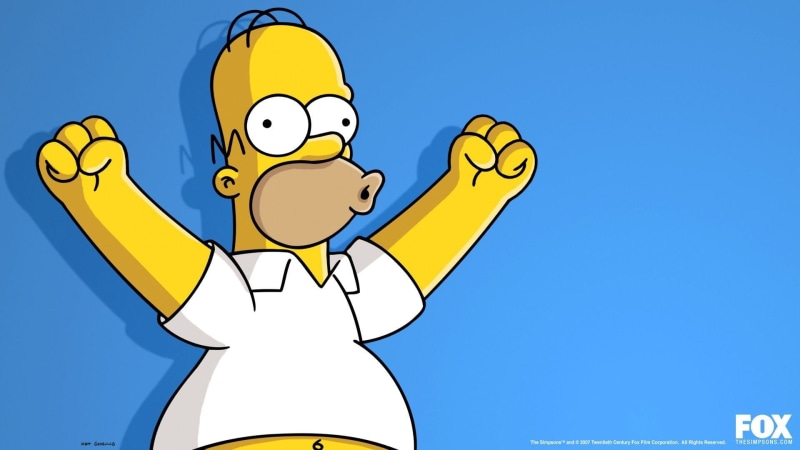 emotion, homer, Homer Simpson, blue, sky, cartoon, sign, happiness, men, outdoors, cheerful, 1080P, males, childhood, child, holding, one person, yellow
