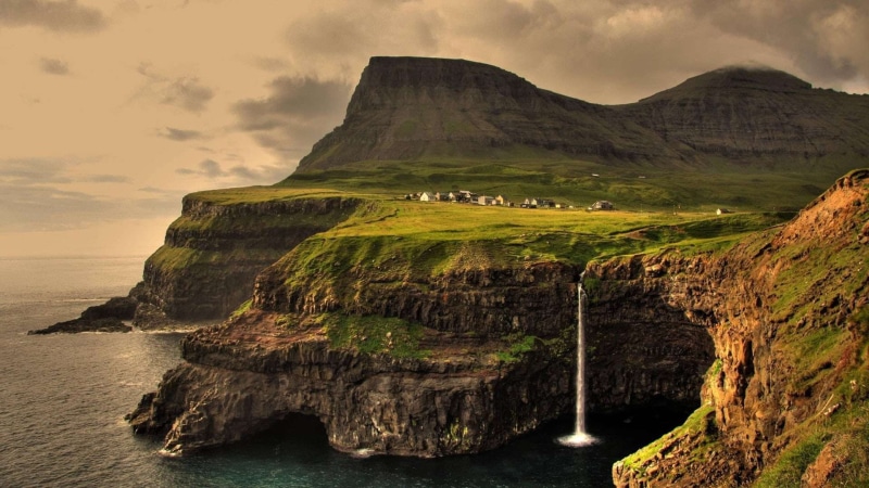 tranquil scene, scenics - nature, uK, iceland, summer, 1080P, atlantic Ocean, body, sky, green, water, landscape, rock - Object, cliff, brown, tranquility