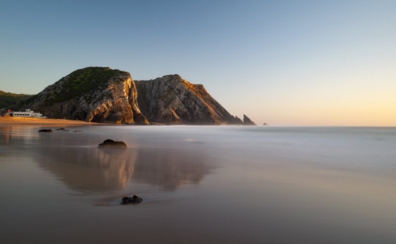 Sea, body, island, Cavalo, Praia da Adraga, Beach, Sunset, Coastline, Adraga, water, Horizontal, Nature, Sky  Stone, Object, 4K, Idyllic, Portugal, brown island