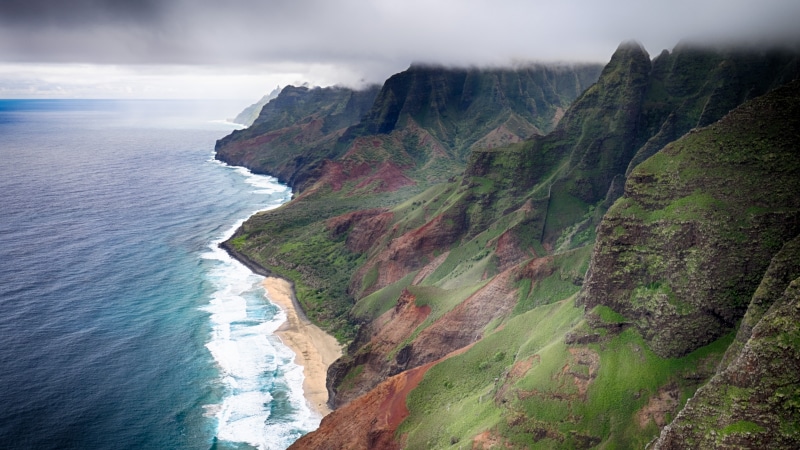 sea, cliff, Waimea  Hawaii, rock - Object, landscape, coastline, hill, view, scenics, United States, mountain, seashore, 4K, aerial view, nature, Na Pali Coast
