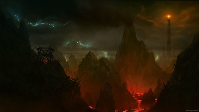 1080P, fantasy, dur, sauron, middle earth, art, lord, barad, rings, mordor, fictional, landscapes, artwork, lava