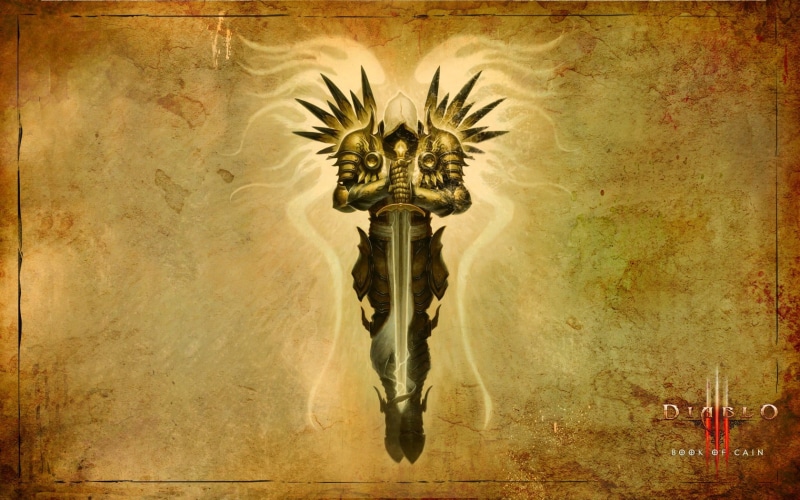 ornate, indoors, transfer print, the past, Blizzard Entertainment, architecture, Diablo, Tyrael, close-up, male likeness, representation, auto post production filter