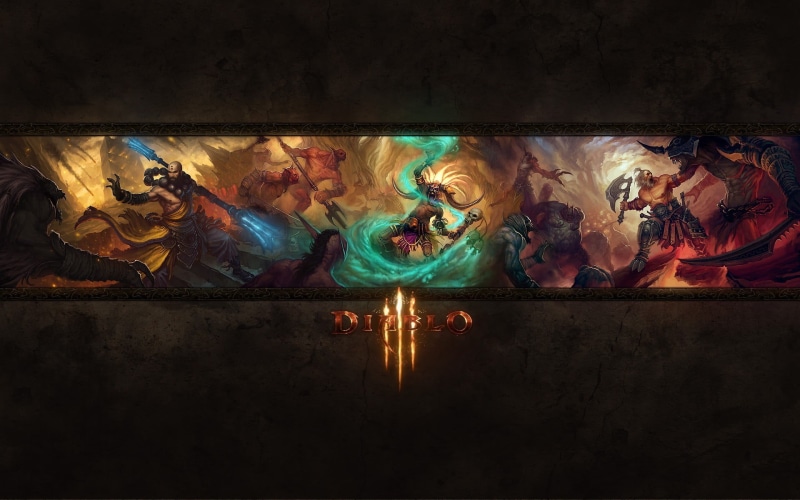 no people, wall - building feature, paint, Diablo III, video games, craft, 1080P, mural, male likeness, indoors, low angle view, illuminated, ornate, multi colored