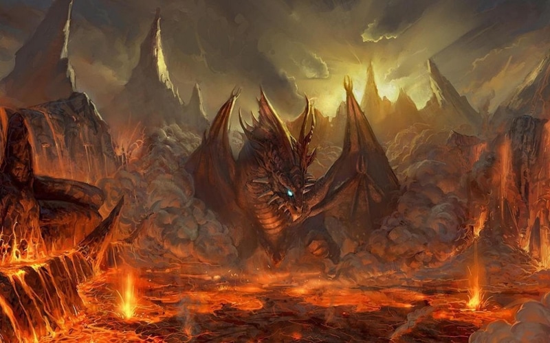 fire, hell, 3d and abstract, lava, welcome, 1080P, dragon