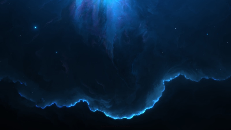 water, 3D, astronomy, star - space, illuminated, mountain, nature, galaxy, 5K, illustration, beauty in nature, sea, blue, motion, digital art, no people