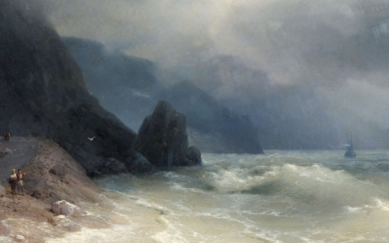power in nature, Ivan Aivazovsky, beauty in nature, classic art, artwork, nature, outdoors, 1080P, day, seashore, standing, non-urban scene, mountain
