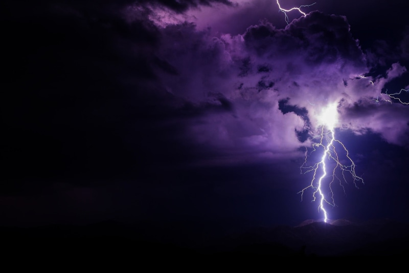 forked lightning, ominous, storm cloud, sky, aggression, communication, power in nature, meteorology, 1080P, purple, nature, sign, warning sign, outdoors