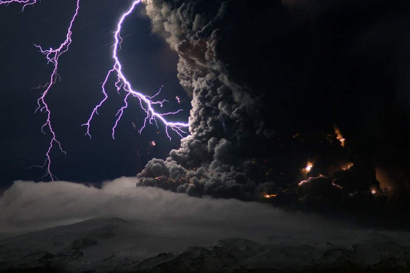 nature, lightning, landscape, night, 720P, sign, volcano, dramatic sky, mountains, ominous, Chile, outdoors, environment, clouds, no people, cloud - sky