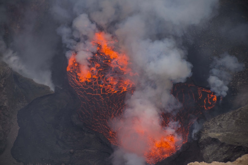 outdoors, no people, lava, daytime, lava lake, photography, burning, physical geography, aerial, communication, erupting, geology, nature, smoke, mountain