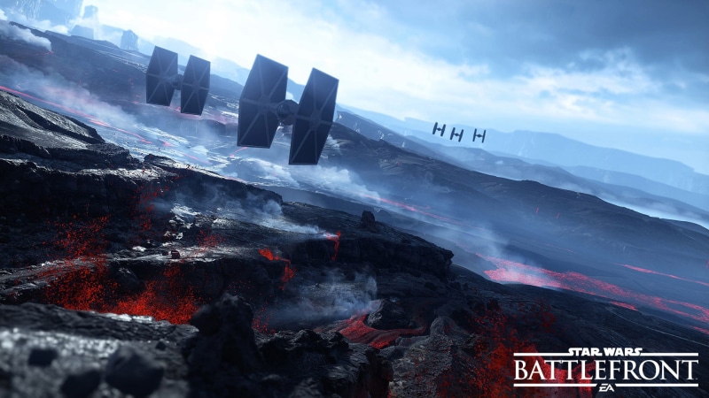 beauty in nature, lava, mountain range, battlefront, communication, snow, building exterior, wars, western script, EA  Games, Sullust, dice, TIE Fighter