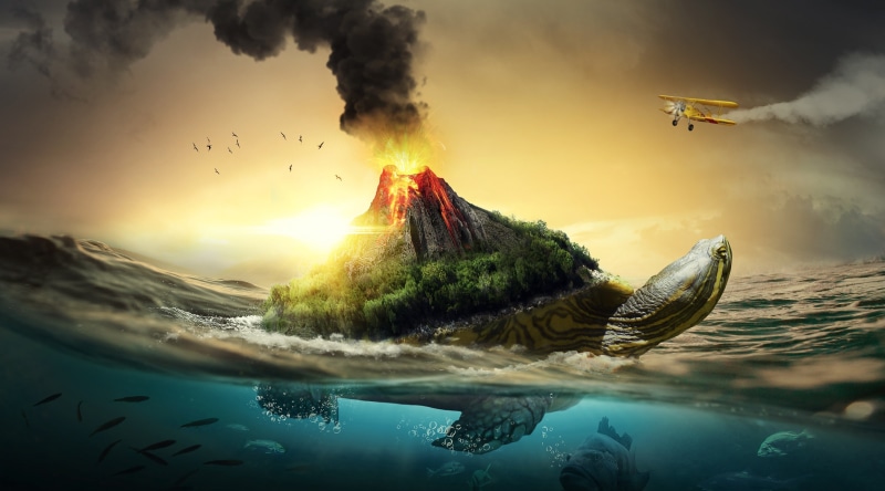 digital composite, Design, biplane, beauty in nature, water, Smoke, Underwater, tranquil scene, Island, transportation, Plane, photomanipulation, nautical vessel