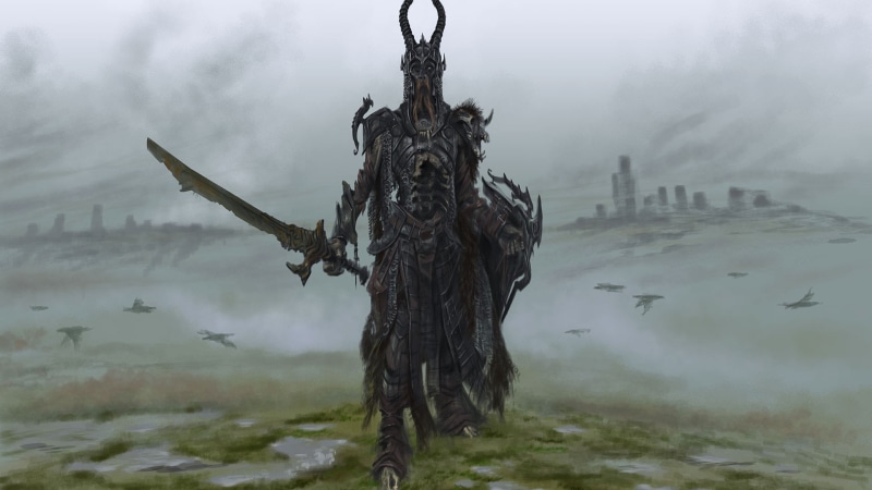 spooky, holding, day, plant, outdoors, The Elder Scrolls V: Skyrim, evil, warrior, 1080P, fog, cold temperature, tranquility, sky, character, horror, non-urban scene