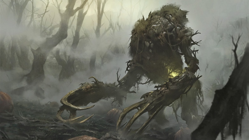 creature, warcraft, fantasy art, pollution, 1080P, branch, dead plant, tranquility, tree trunk, water, reflection, day, trunk, no people, smoke - physical structure