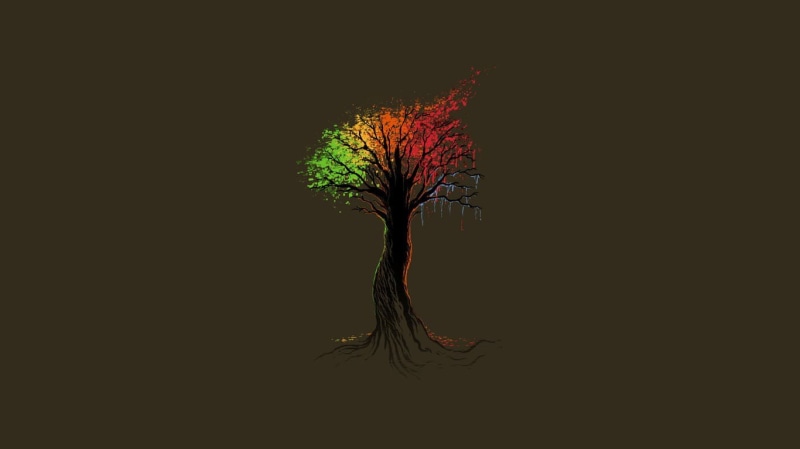 branch, digital art, beauty in nature, dead trees, 720P, orange color, single tree, bare tree, sky, night, tree, tranquil scene, land, red, tranquility