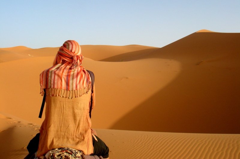 sand dunes, scenics - nature, desert, sky, sunlight, clothing, clear sky, outdoors, traditional clothing, dry, dune, women, nature, arid, camel, land, barren