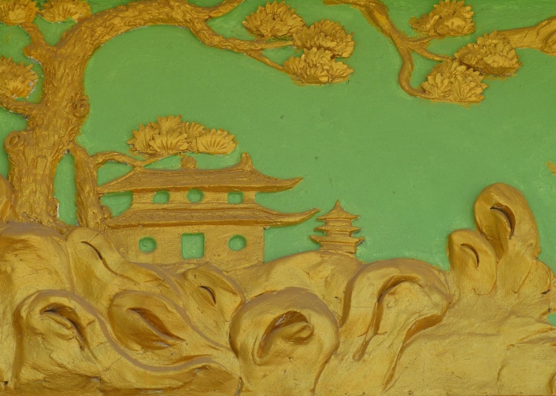 2K, religion, art and craft, Temple, creativity, craft, mural, gold colored, human representation, history, Relief, ancient, vietnam, bas relief, no people