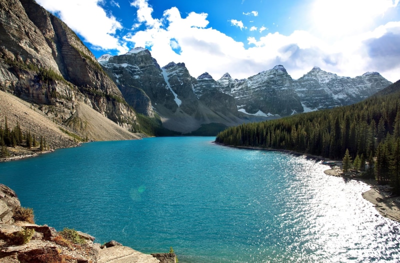 mountain Peak, british  columbia, scenery, landscape, lake, banff, 1080P, scenics, outdoors, calm, alberta, panorama, moraine lake, beauty In Nature, water