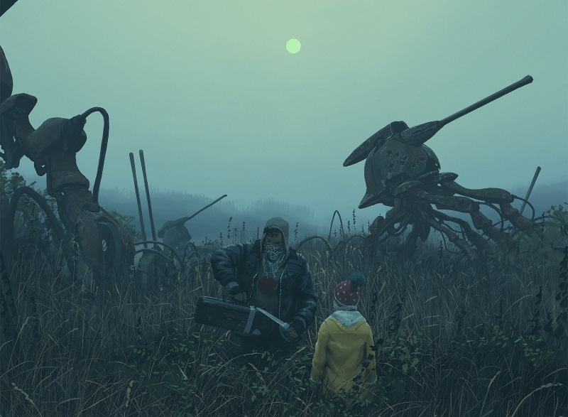 Simon Stålenhag, artwork, futuristic, children, digital art, robot, men, 1080P, science fiction