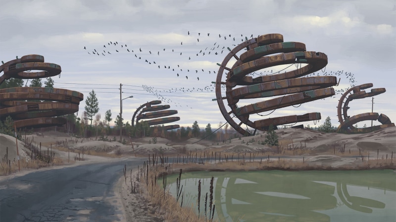 flock of birds, large group of animals, animal, animal wildlife, animal themes, drawing, Simon Stålenhag, cloud - sky, table, white, day, group of animals