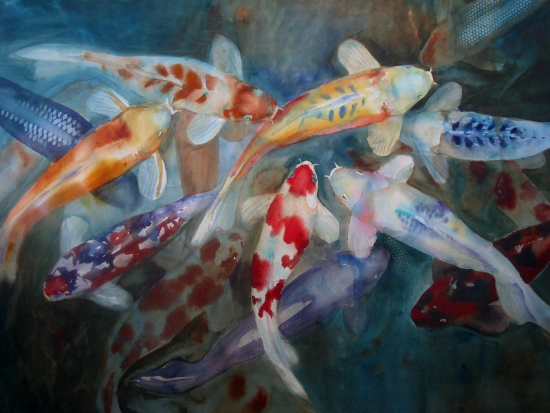 hd, 720P, digital/artwork, koi, painting, fish