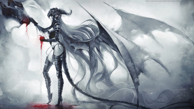 fantasy, girls, 1080P, wings, artwork, x, dragons, demons, abstract, hd, blood, art