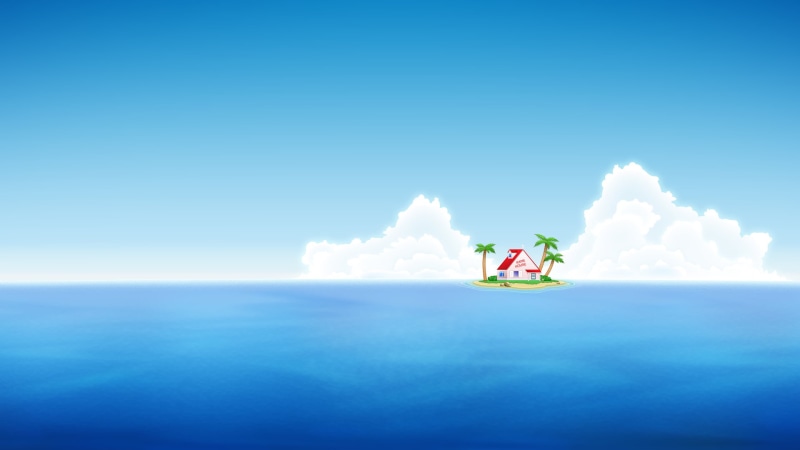 island, 1080P, palm trees, house, Master Roshi, water, Dragon Ball, Dragon Ball Z