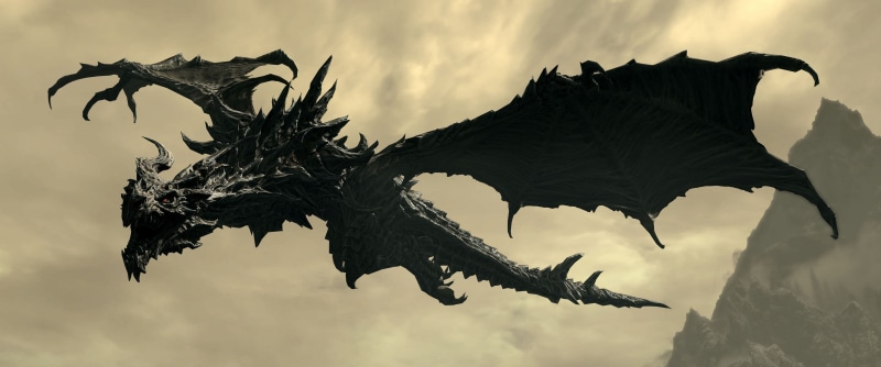 animal wildlife, The Elder Scrolls V: Skyrim, silhouette, low angle view, outdoors, tree, video games, black, branch, leaf, animals in the wild, day, animal