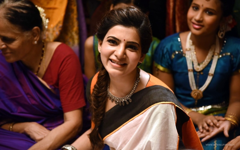 1080P, Samantha, emotion, Movie, smiling, jewelry, women, beautiful woman, Tamil, young women, group of people, clothing, cheerful, headshot, traditional clothing
