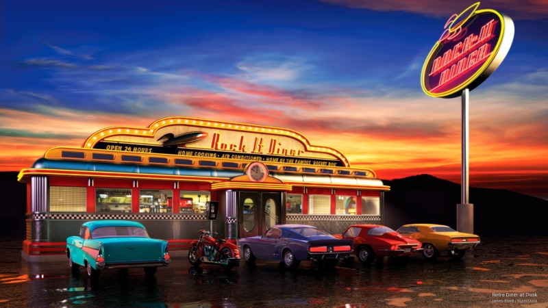 Transportation, retro, dusk, 2K, diner