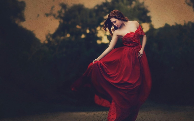 1080P, Red, Dusk, Girl, Dress, Beautiful