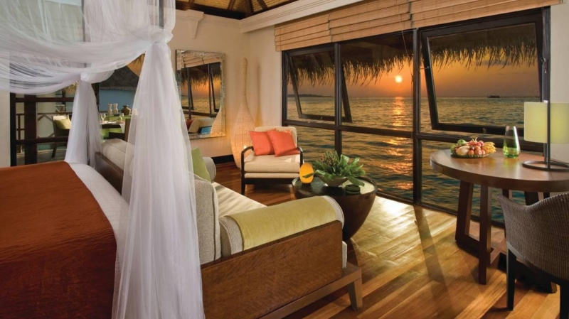 ocean, lagoon, hotel, resort, bungalow, sand, view, maldives, room, water bungalow, water, beach, tropical, evening, 1080P, dusk
