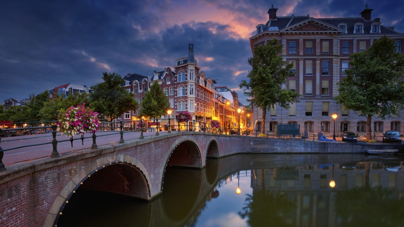 cityscape, water, 4K, bridge, netherlands, europe, amsterdam, evening, city, dusk, canal