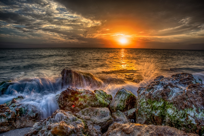 landscape, rock - Object, D810, beach, coastline, summer, Outdoors, scenics, Sunsets, Sky, 5K, Waves, HDR, Rocks, Sunset, Florida, Madness, wave, Nature