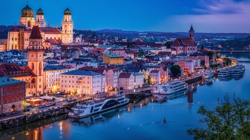 evening, urban area, 4K, dusk, germany, river, waterway, city, cityscape, passau